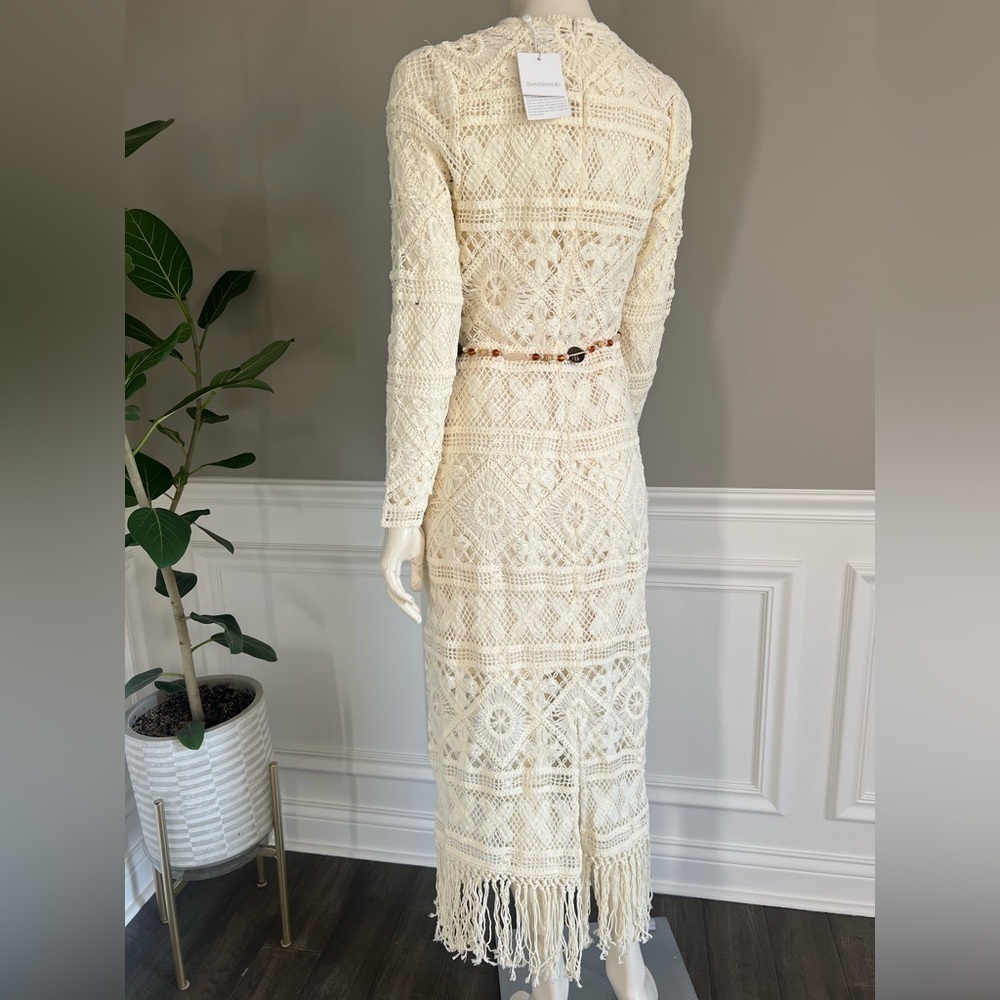 ZIMMERMANN Cira Ivory Ribbon Lace Tassel Midi Belted Dress sz 1 NWT 950$ - Picture 10 of 15
